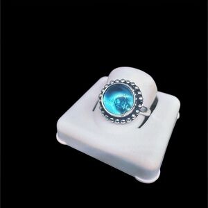 Sterling Silver Stamped 925 Blue Cabochon – Size 8